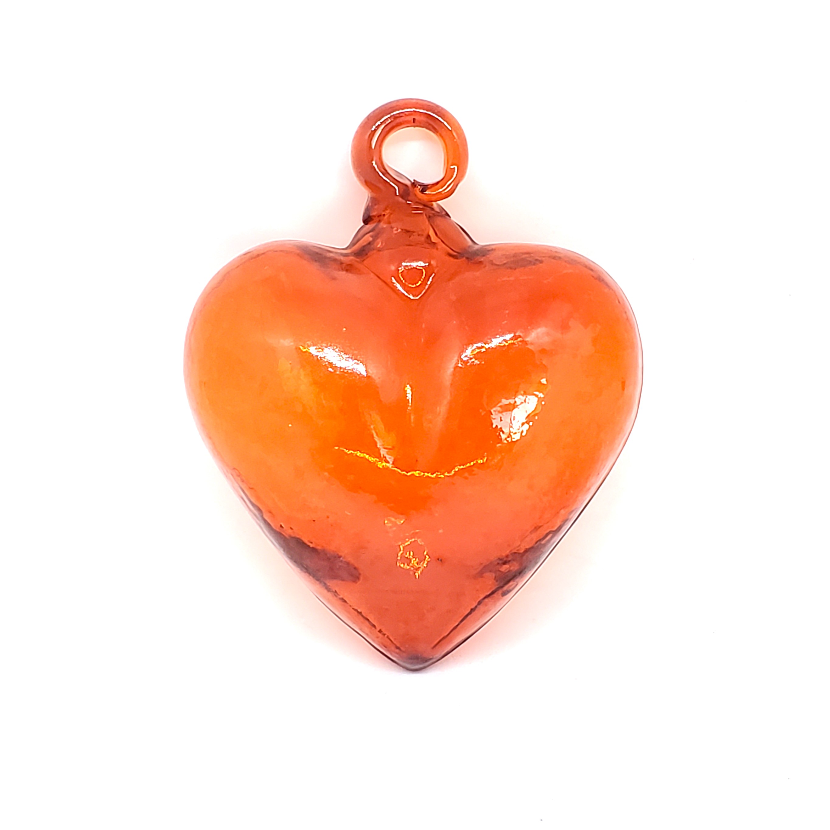 GLASS ORNAMENTS / Orange 3.5 inch Medium Hanging Glass Hearts (set of 6)